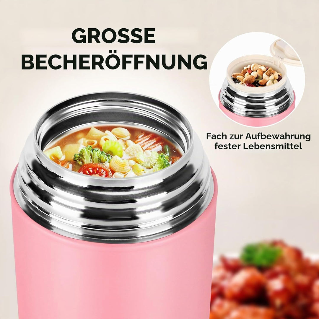 Thermo für heisse Speisen, isolierter Lebensmittelbehälter, wiederverwendbar, Edelstahl, doppelwandi