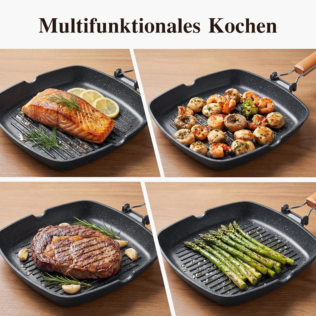 GiPP Poêle Grill avec Poignée Pliable, Granit Non Toxique Antiadhésive Schwarz 28cm, Schwarz 28cm