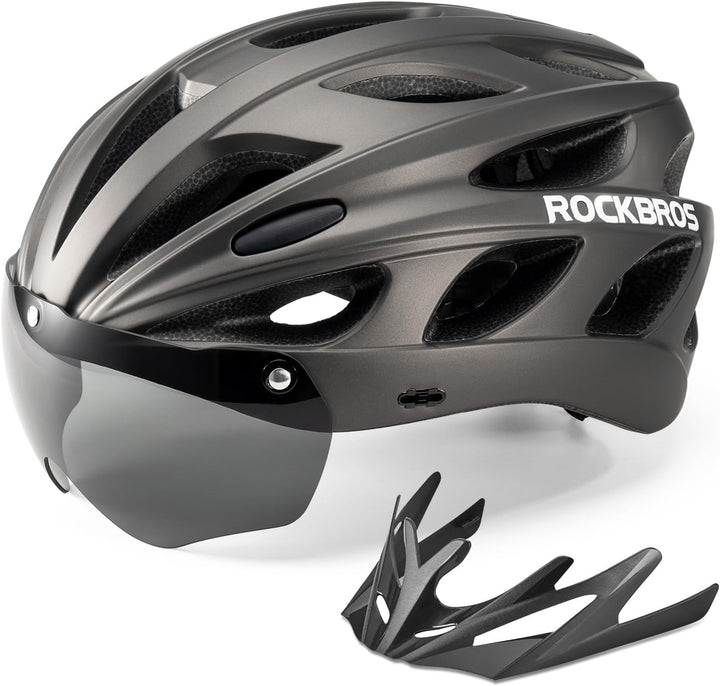 ROCKBROS Fahrradhelm MTB Rennrad Radhelm Integriert mit Abnehmbaren Magnet Brillen Visier Grösse Ver