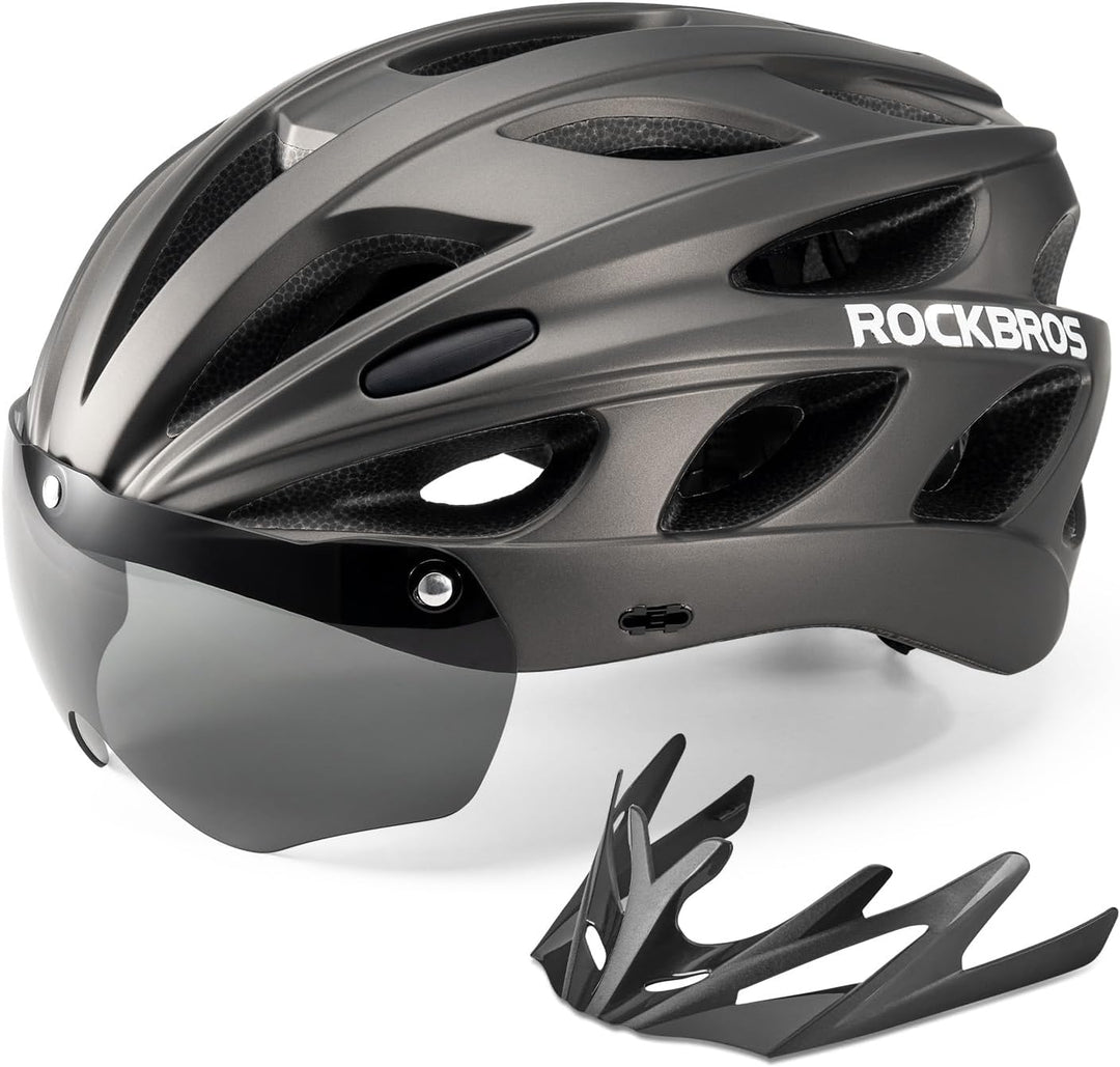 ROCKBROS Fahrradhelm MTB Rennrad Radhelm Integriert mit Abnehmbaren Magnet Brillen Visier Grösse Ver