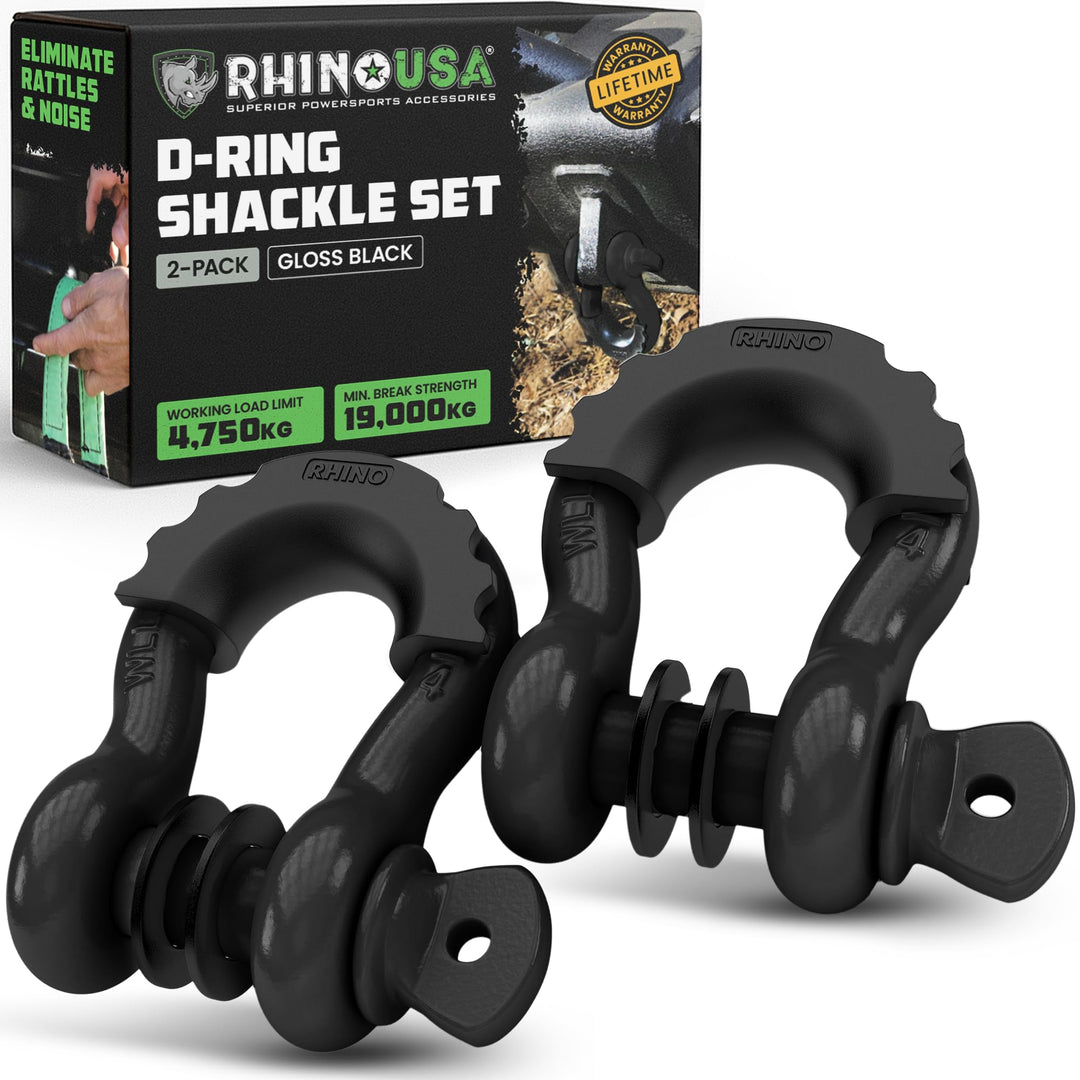Rhino USA D-Ring Schäkel (2 Stück) 18.983kg Bruchfestigkeit – Schwerlast 1,9 cm Augbolzen Schäkeln m