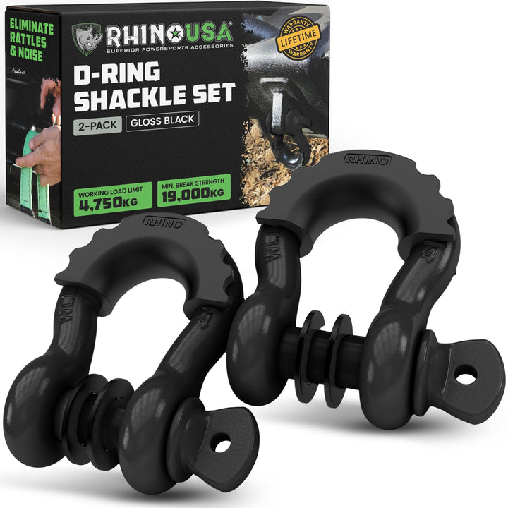 Rhino USA D-Ring Schäkel (2 Stück) 18.983kg Bruchfestigkeit – Schwerlast 1,9 cm Augbolzen Schäkeln m