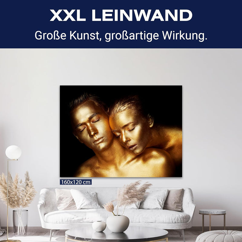 wandmotiv24 Leinwand-Bild Gold Collection, Grösse 40x30cm, Querformat, Frau & Mann in Gold-metallic,