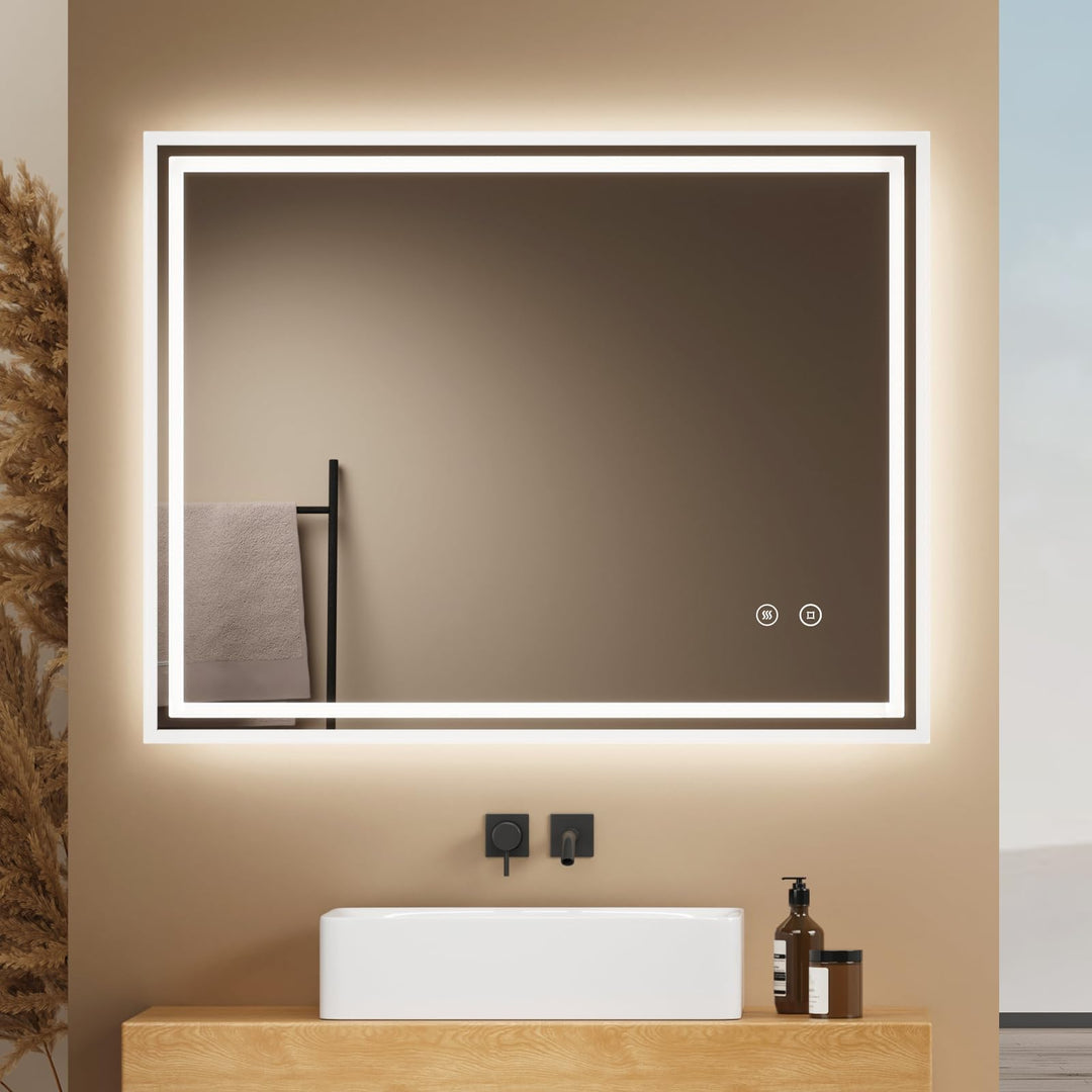 EMKE Badspiegel mit Beleuchtung 90x70cm, Badezimmerspiegel mit Touch, Antibeschlag, Kaltweiss Licht