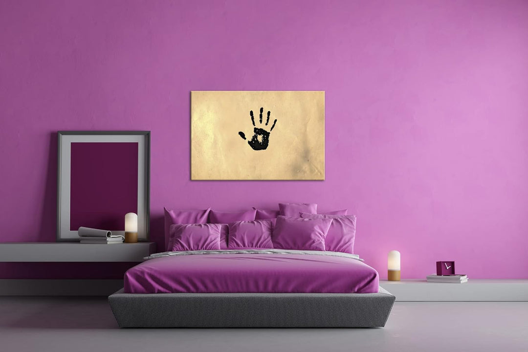 deyoli Schwarzer Handabdruck im Format: 80x60 als Leinwandbild, Motiv fertig gerahmt auf Echtholzrah