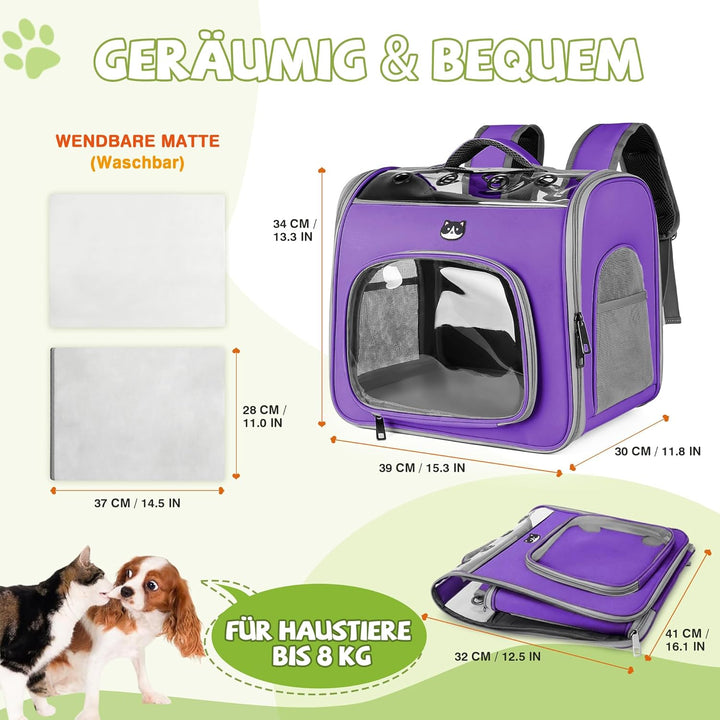 ALLSOPETS Katzenrucksack für Grosse Katzen und Kleine Hunde, Atmungsaktiver Haustieren Rucksack mit