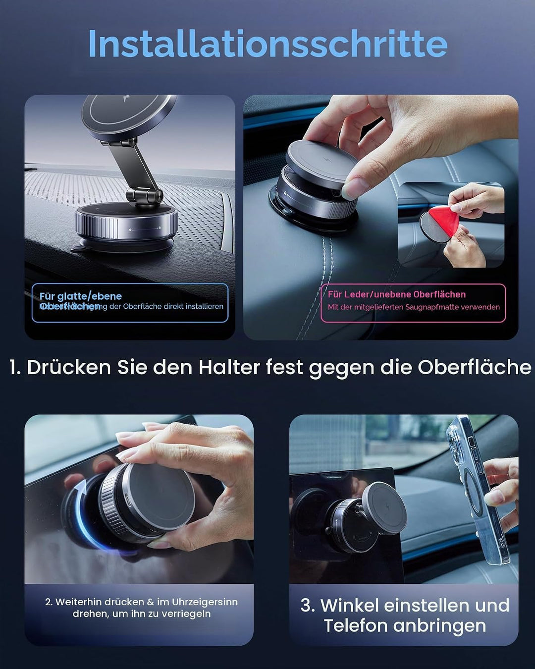 2026 Upgraded Vakuum Handyhalterung mit Ladefunktion - für Magsafe KFZ Handyhalterung Auto, 360° Dre