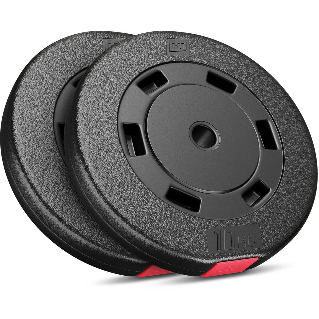 Hop-Sport Hantelscheiben-Set 5, 10, 20, 30 kg Kunststoff Gewichte 30 mm Hanteln Gewichtsscheiben 4x5