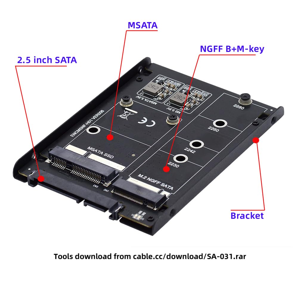 cablecc B+M SSD-Karte Dual MSATA NGFF JBOD Raid0 Span Bridge zu SATA Combo 2,5-Zoll-HDD-Festplatteng