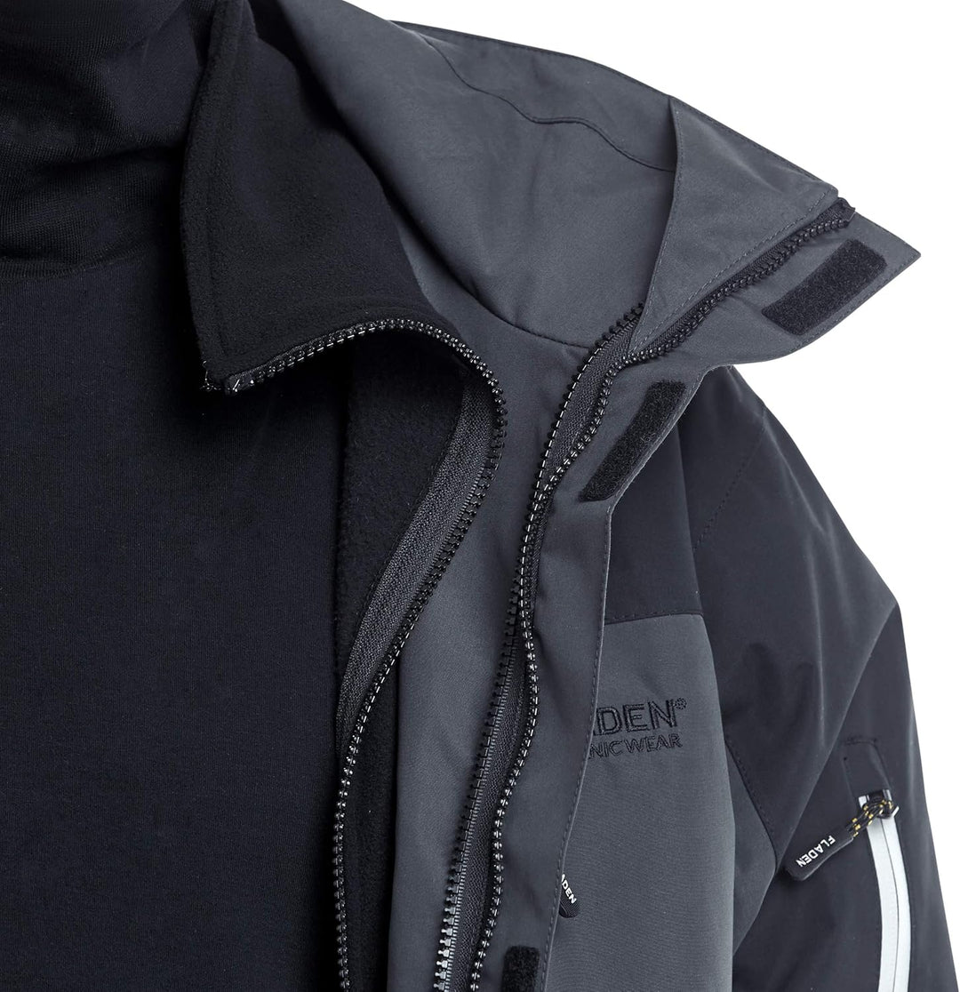 FLADEN Authentic Wear 3in1 Outdoor Thermo Anzug - Grau-Schwarz - Allwetter Angel Jacke & Hose - inkl