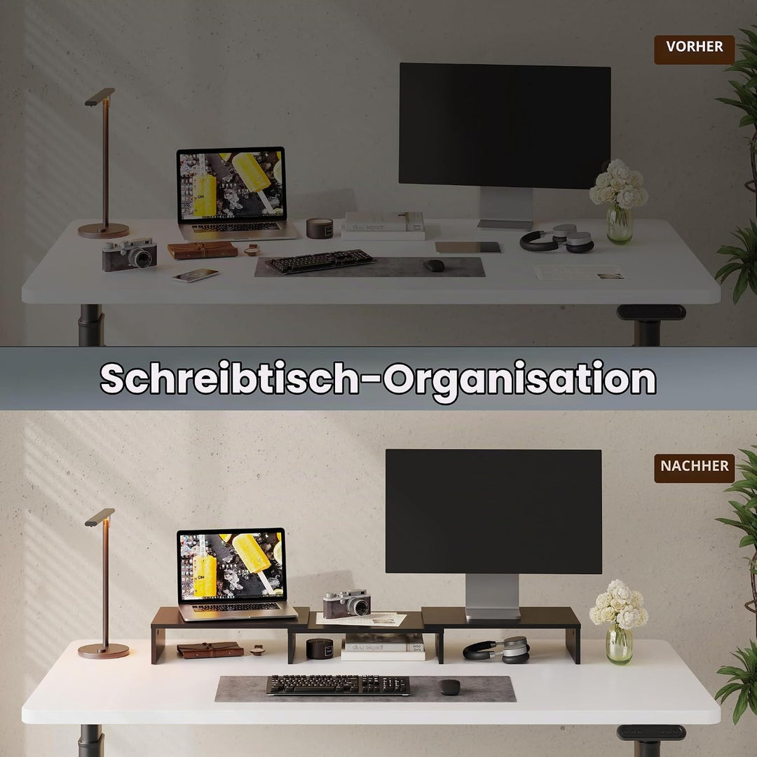 FITUEYES Dual Monitorständer aus Holz, Verstellbare Länge und Schwenkwinkel Bildschirmständer, Monit
