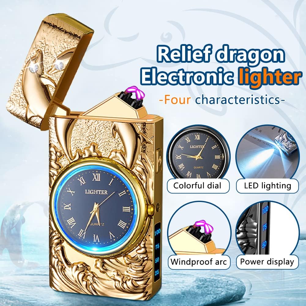 Drachen Plasma Elektrisches Lichtbogen Feuerzeug, Winddichtes Feuerzeugs (Gold-Delphin) Delphin Gold