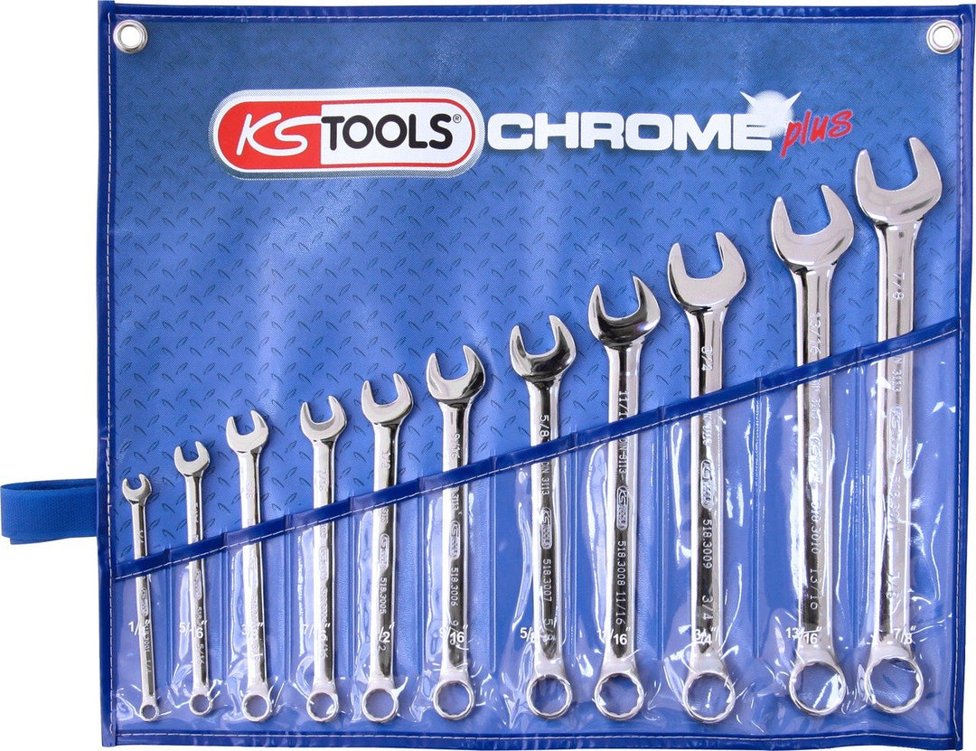 KS Tools 518.3000 CHROMEplus Ringmaulschlüssel-Satz, abgewinkelt, 11-tlg. Zoll