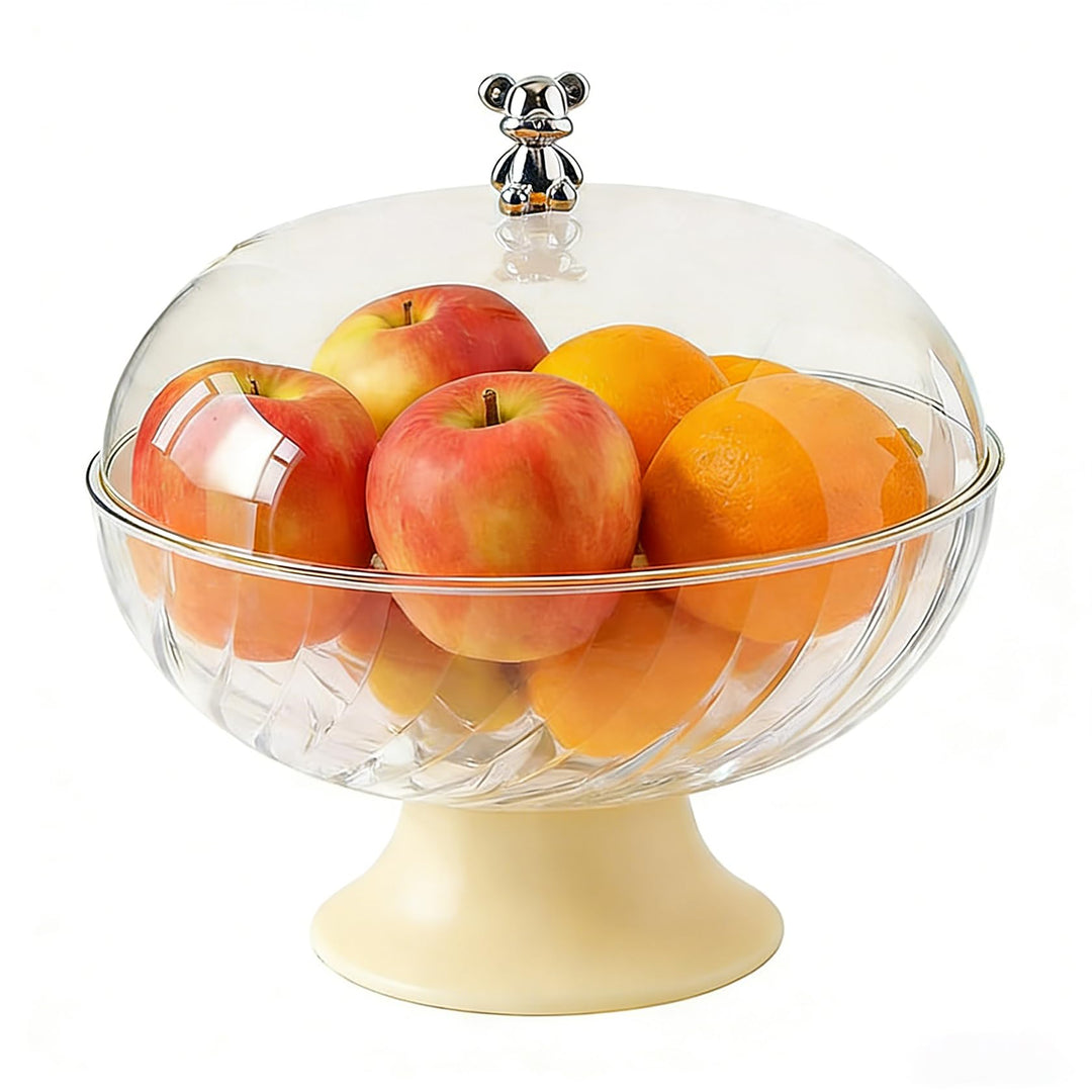 Obstschale mit Deckel und Abtropfeinsatz Transparent – Kunststoff Fruchtschale mit Fuss für Tischdek