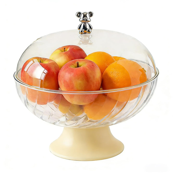 Obstschale mit Deckel und Abtropfeinsatz Transparent – Kunststoff Fruchtschale mit Fuss für Tischdek