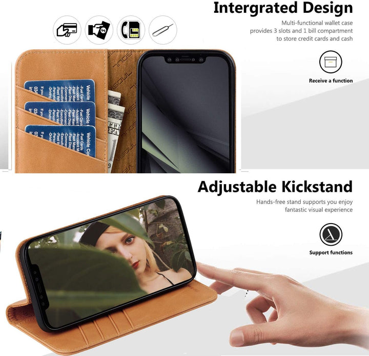 VISOUL Hülle für iPhone 13 Pro Handyhülle Schutzhülle TPU [Erstklassiges Echtleder] [Kartenfach] [Ma