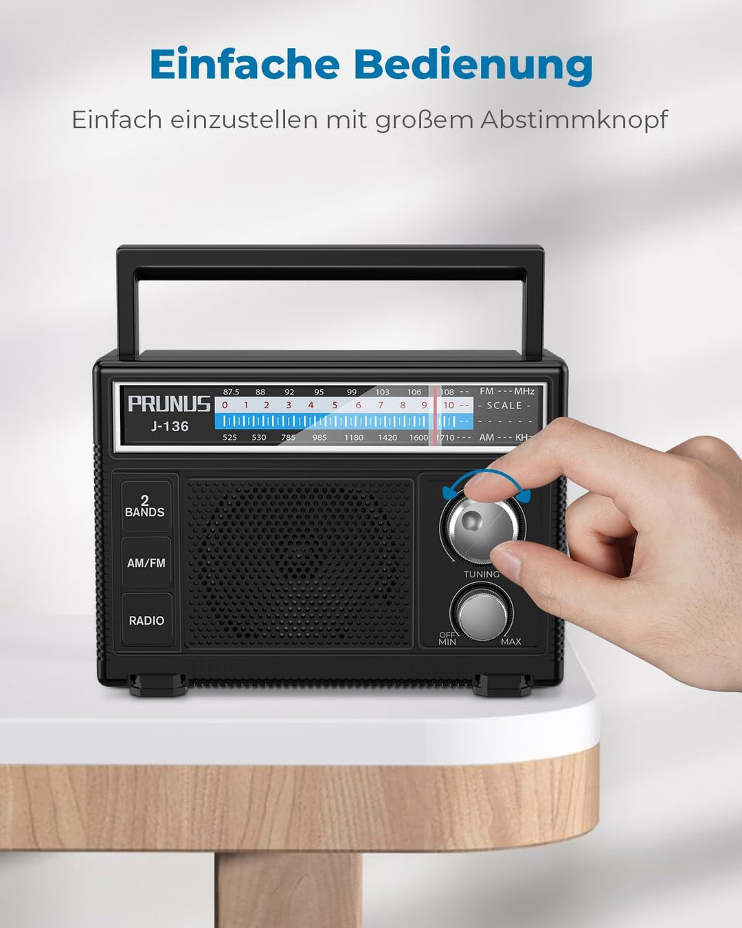 PRUNUS J-136 AM FM UKW Radio Klein, Tragbares Radio Batteriebetrieben oder AC-Strom, Kofferradio mit