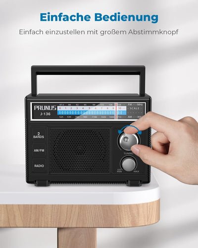 PRUNUS J-136 AM FM UKW Radio Klein, Tragbares Radio Batteriebetrieben oder AC-Strom, Kofferradio mit