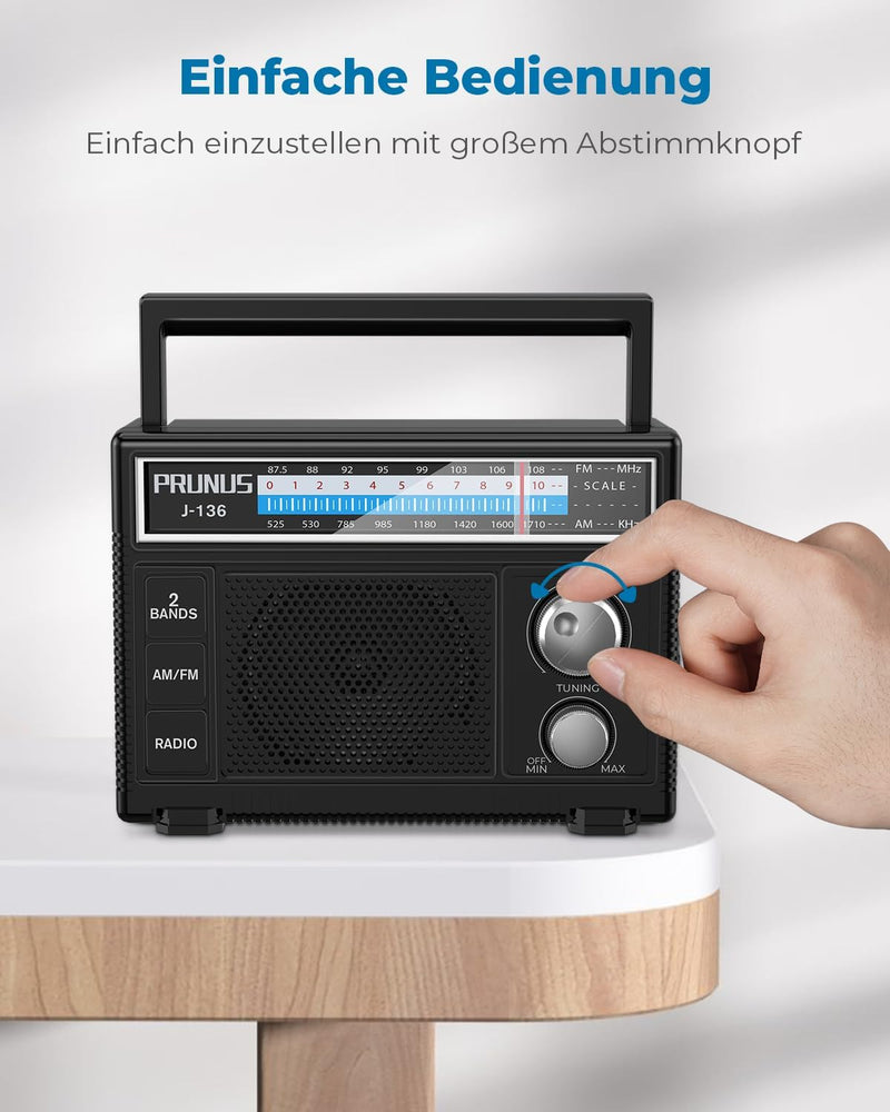 PRUNUS J-136 AM FM UKW Radio Klein, Tragbares Radio Batteriebetrieben oder AC-Strom, Kofferradio mit