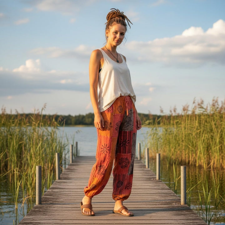 GURU SHOP Aladinhose, Patchwork, Unikat Pluderhose, Boho Hose, Damen 38 Orange, 38 Orange