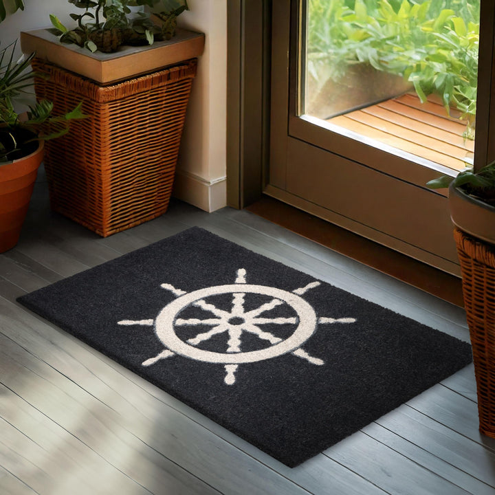 BRUBAKER Fussmatte für Aussen und Innen - Steuerrad Blau Weiss - 45 x 75 cm Schmutzfangmatte aus Kok