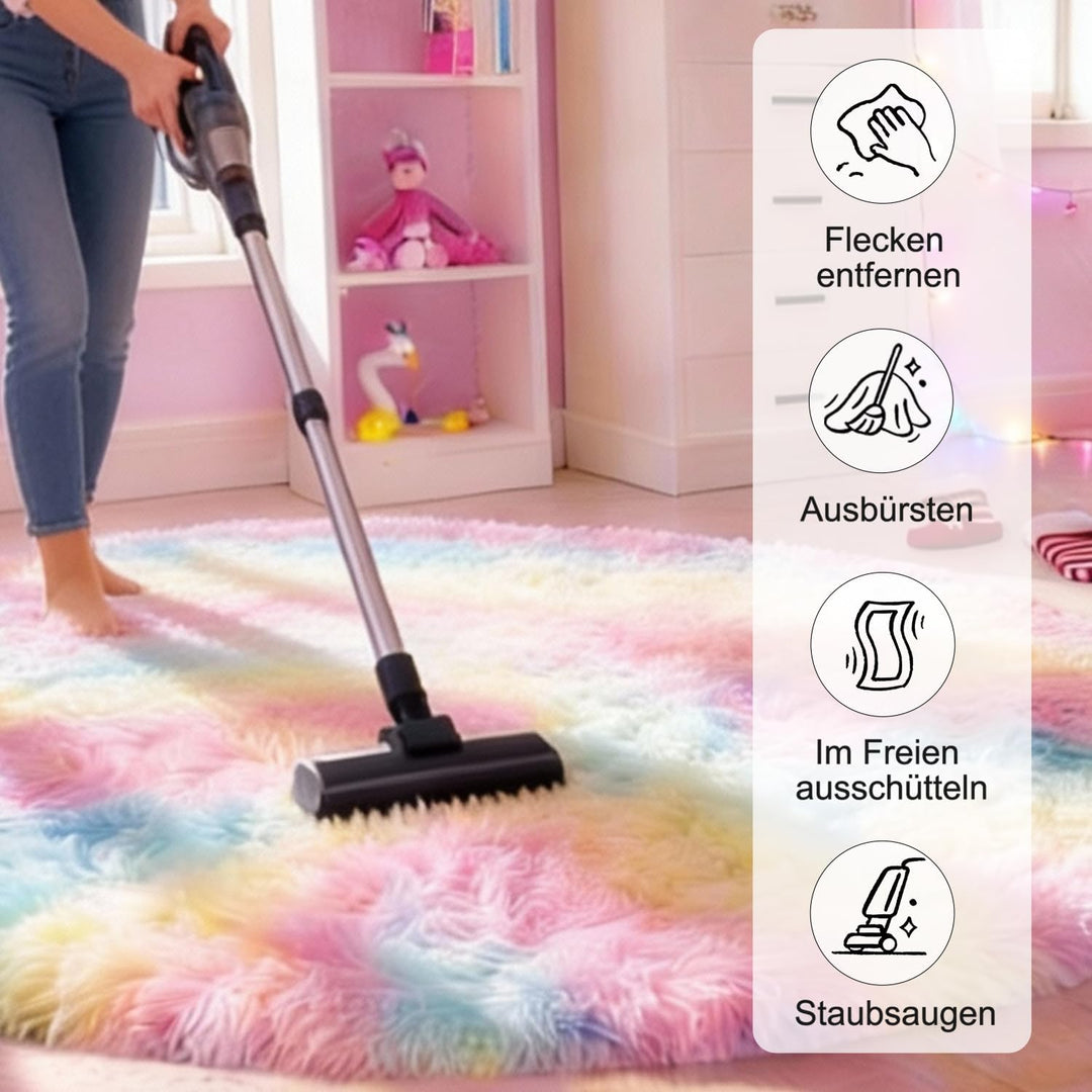 VOFUSHON Teppich Rund Hochflor Teppich Wohnzimmer Teppich Langflor Teppiche für Wohnzimmer flauschig
