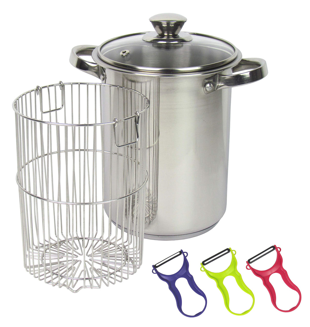 Edelstahl Spargeltopf mit Siebeinsatz und Glasdeckel Fassungsvermögen 3,9ltr. für alle Herdarten und
