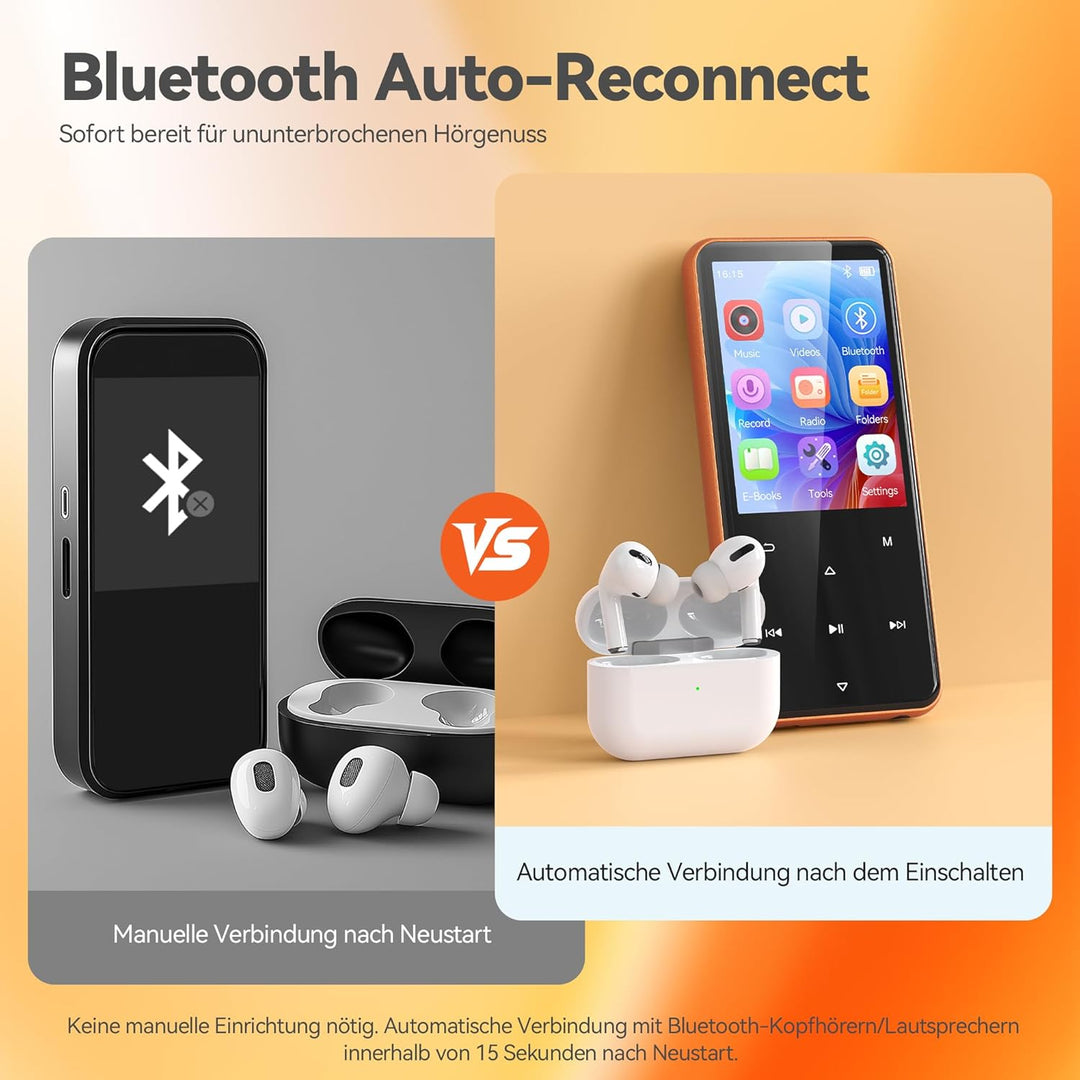 AGPTEK 64GB MP3 Player Bluetooth 5.3 mit 2,4" TFT Farbbildschirm, HiFi Musik Kinder MP3 Player mit L