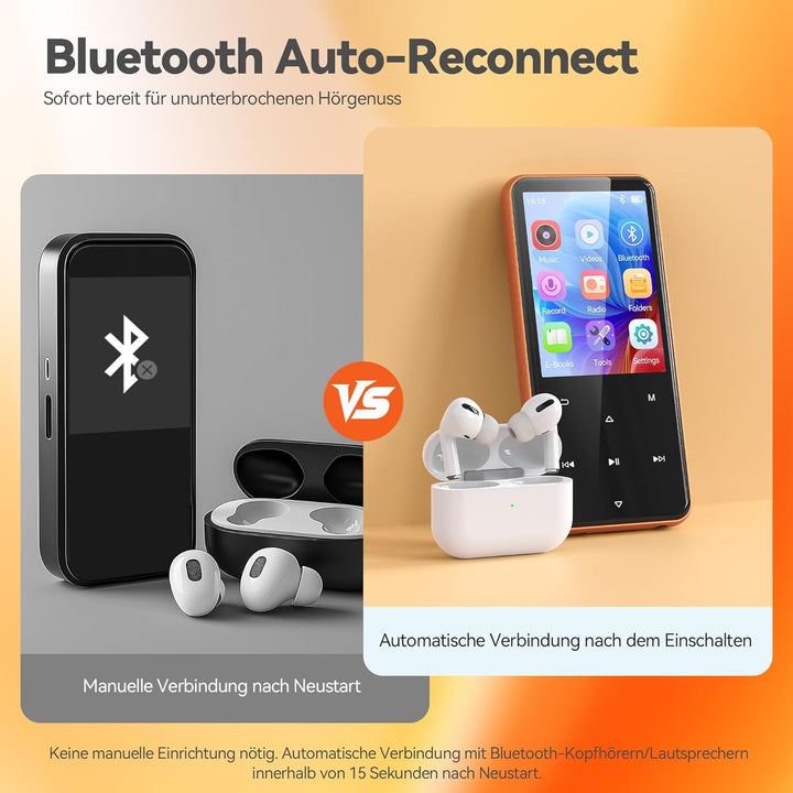 AGPTEK 64GB MP3 Player Bluetooth 5.3 mit 2,4" TFT Farbbildschirm, HiFi Musik Kinder MP3 Player mit L