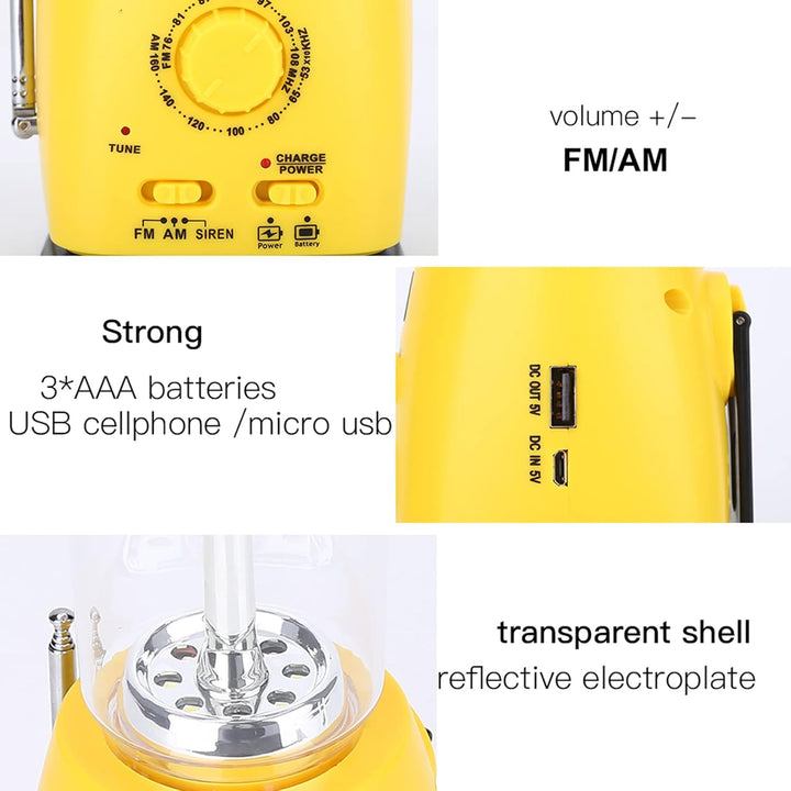 Elprico Dynamo Taschenlampe,Tragbar Kurbelradio mit Handyladefunktion Solar,Radio Kurbel Notfall mit