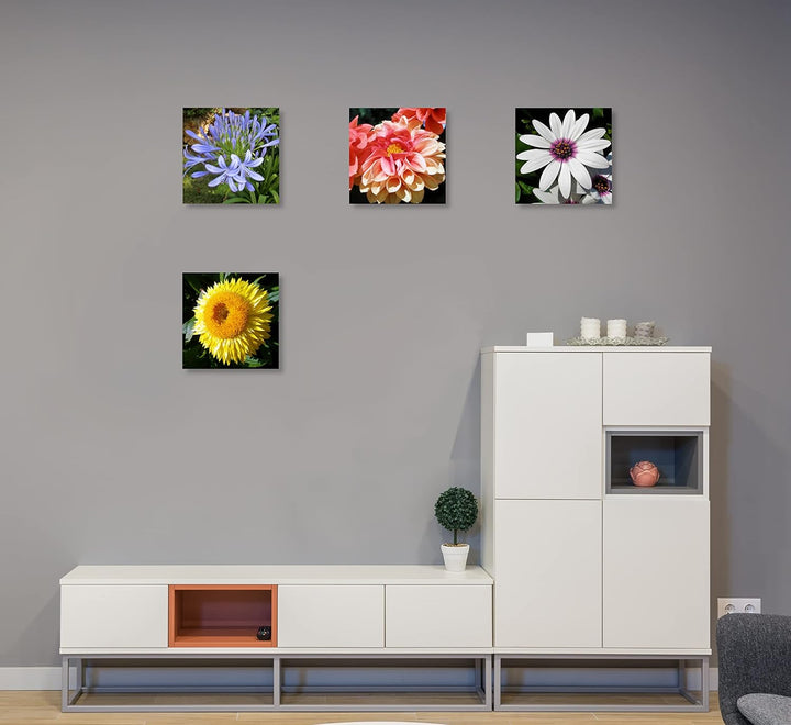 WunschPIXEL – Wandbild Blumen auf weissem Acrylglas, Set 4-teilig je 20x20 cm, quadratisch, Sommerbl
