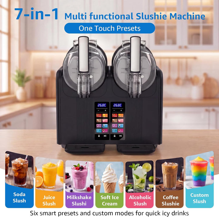 Slush Maschine 2 x 2L Eismaschine Slushie Maschine mit 7 smarten Programmen, Softeismaschine für Zuh