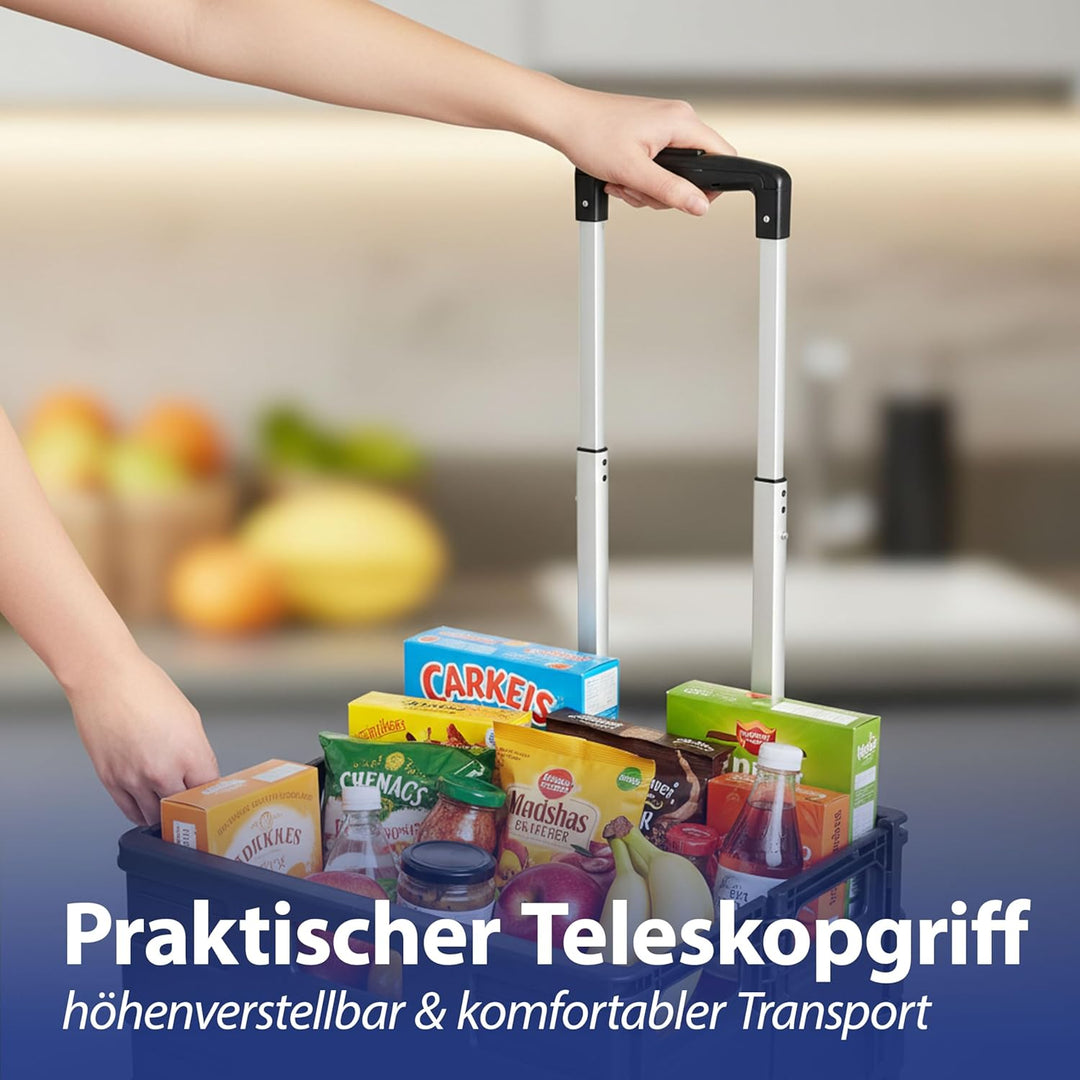 Klappbox Trolley | schwarz 42x40x37cm Kunststoff Aluminium | Klappkiste belastbar bis 20 Kg | Transp