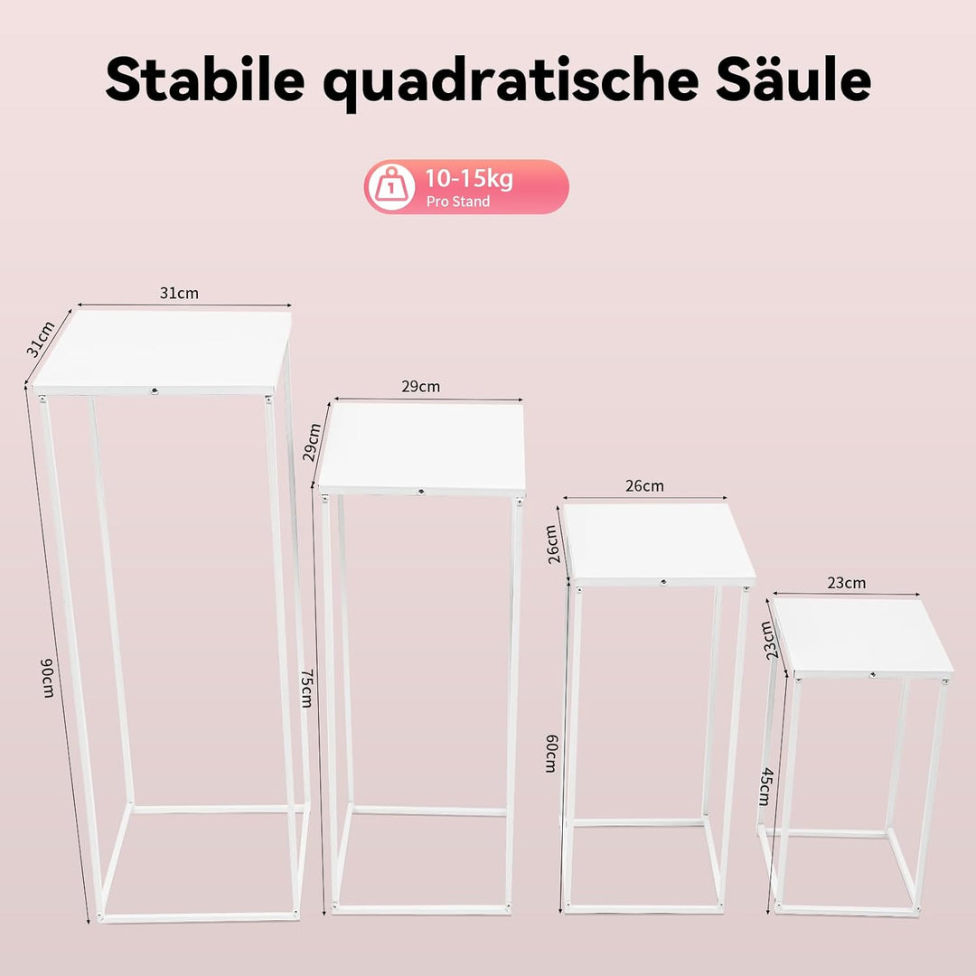 4 Stück Blumensäule Metall Hochzeitsvase Blumensäule Quadratisch Pflanzensäule Dekosäule Blumenhocke