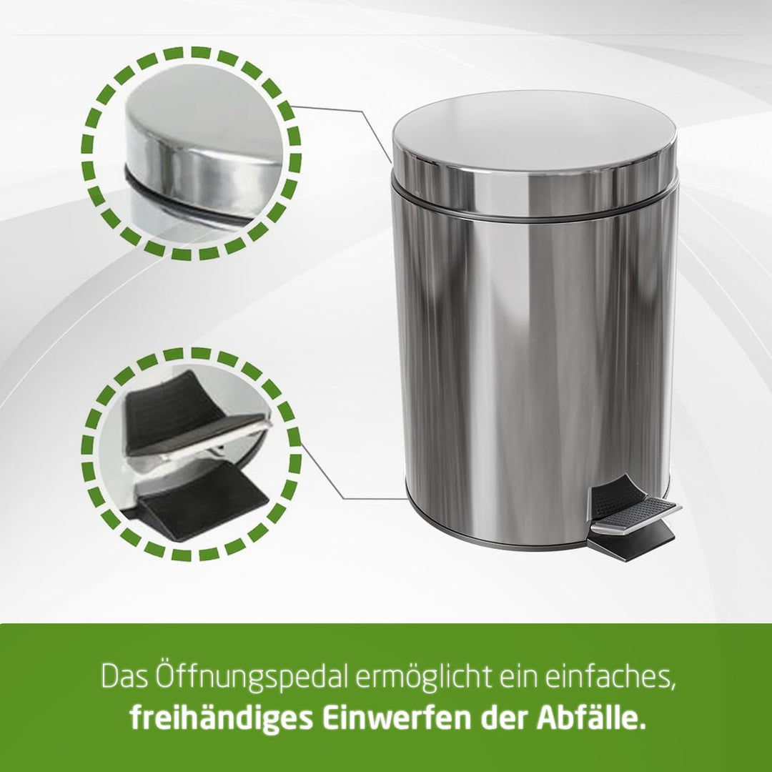 Amig - Mülleimer mit Pedal 12L - Edelstahl - Anti-Fingerabdruck-Behandlung - Öffnen mit Pedal - Inne
