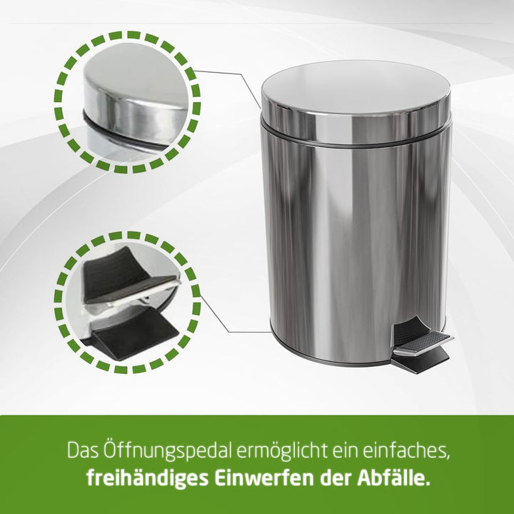 Amig - Mülleimer mit Pedal 12L - Edelstahl - Anti-Fingerabdruck-Behandlung - Öffnen mit Pedal - Inne