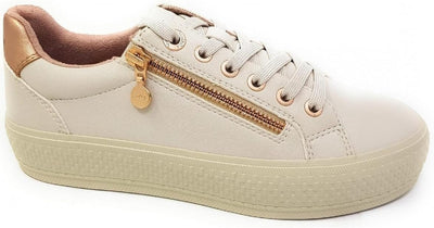 s.Oliver Damen Sneaker flach elegant mit Schnürsenkeln und Reissverschluss 37 EU Cream, 37 EU Cream