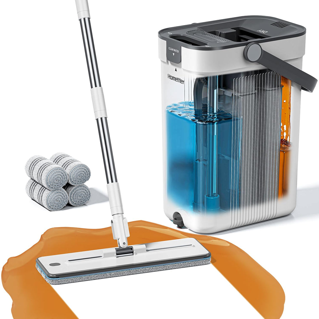 Mopp-Und Eimer-Set, Flachmopp-System Mit Getrenntem Schmutz- Und Reinigungswasser, 3-Kammer Wischmop