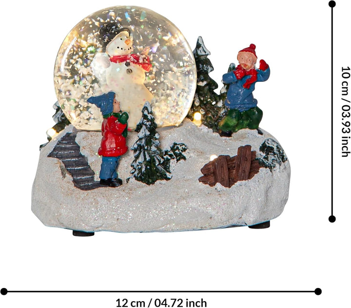 EGLO LED Weihnachtsdeko mit Schneegestöber, beleuchtete Schneekugel mit Schneemann und Kindern, Fens