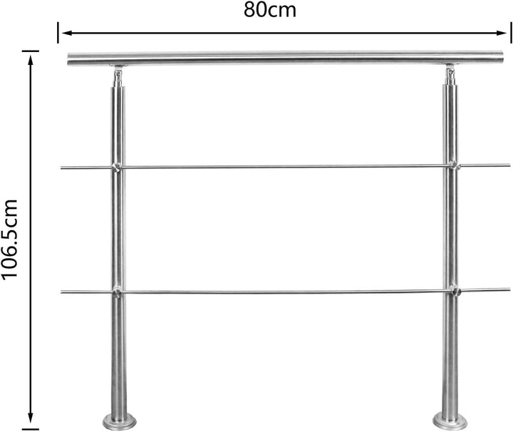 SWANEW Handlauf Edelstahl,Treppengeländer innen & aussen, 80 cm, Ø 42mm,mit 2 Querstreben für den Ga