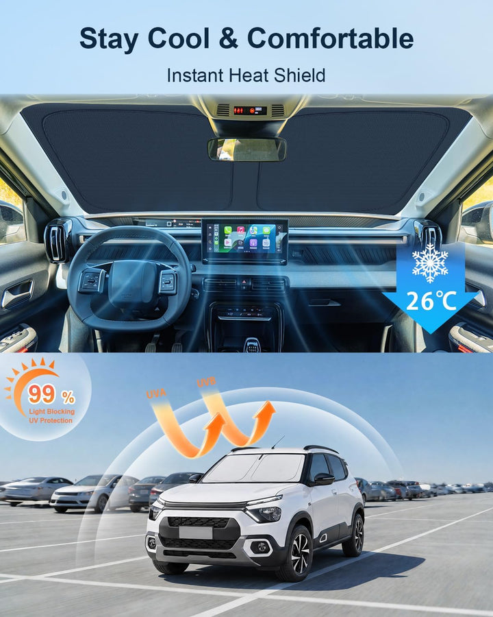 BIXUAN Frontscheiben-Sonnenschutz kompatibel mit Citroen C3 CC21 2024 2025 2026 Auto Sonnenschutz Ab