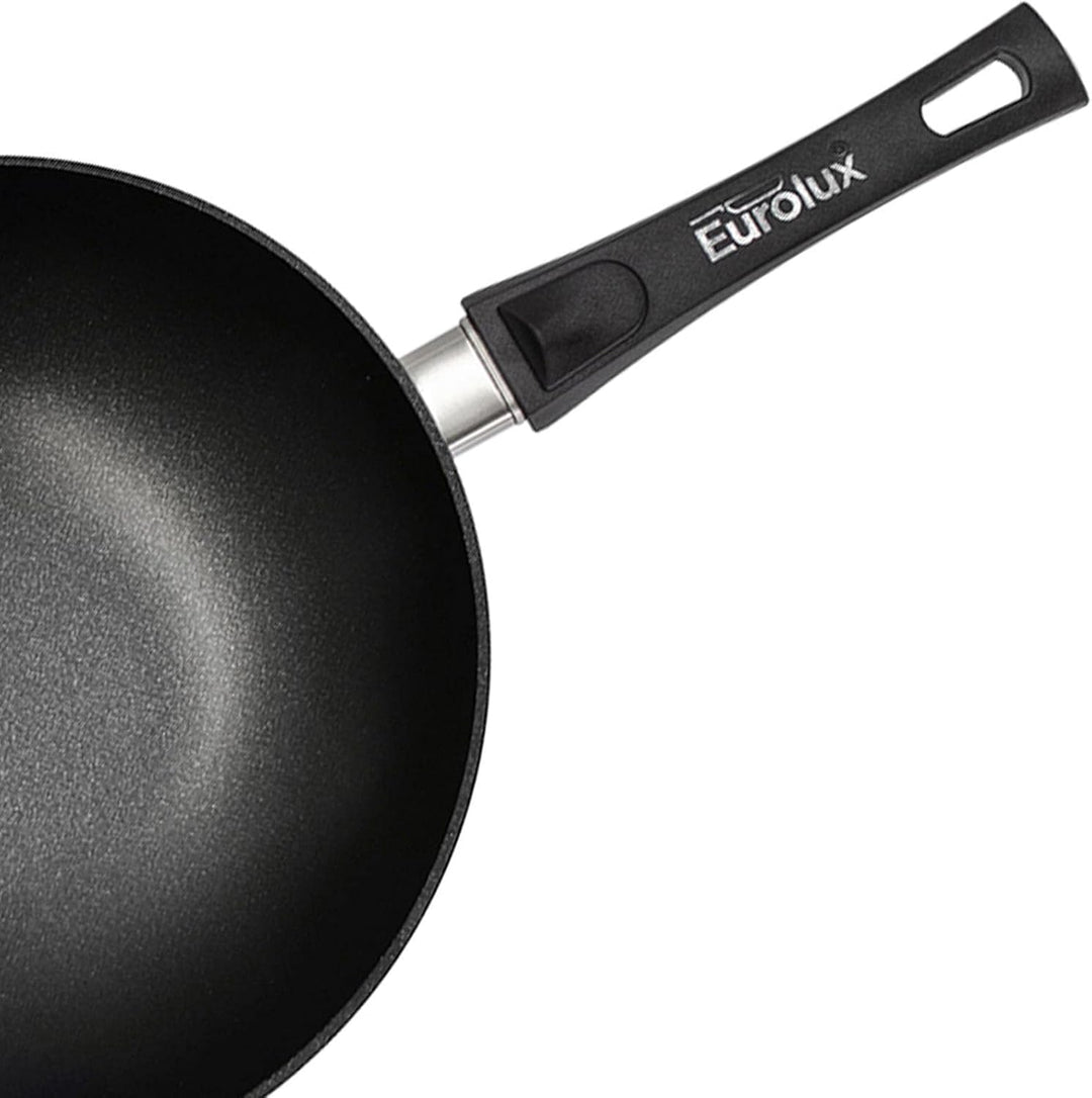 Eurolux leichter Stiel-Wok Ø 30 cm Induktion Set mit Deckel - grosse induktionsgeeignete Guss-Wok-Pf
