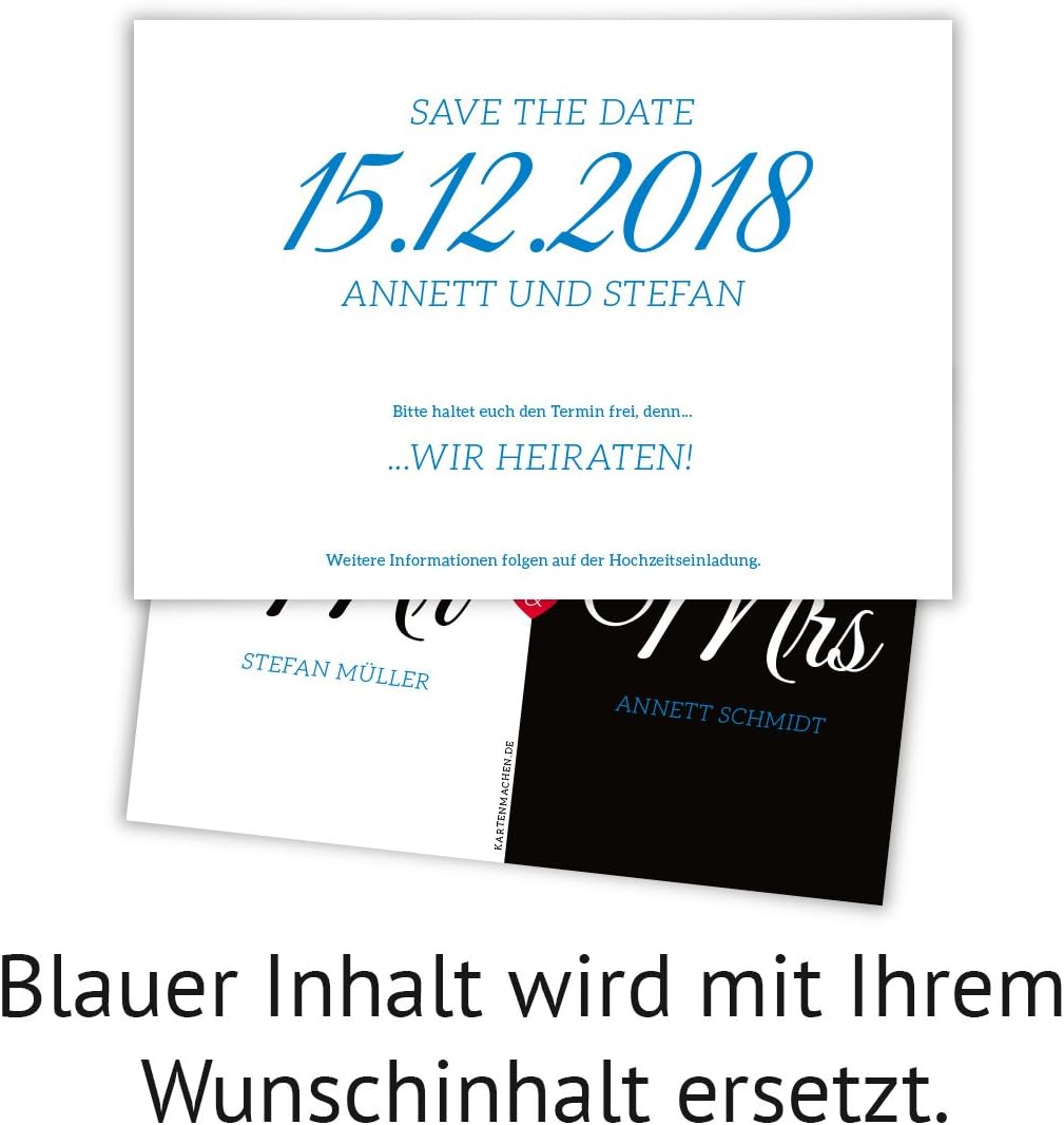20 x Hochzeit Save the Date Karten Hochzeitskarten individuell - Mr. & Mrs., 20