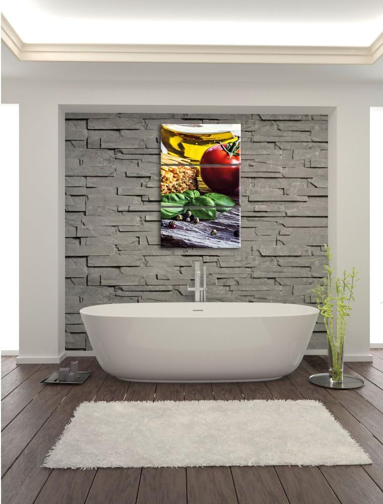 Pixxprint Spaghetti mit Tomaten und Parmesan/Format: 3-Teiler (120x80cm) cm/Leinwandbild fertig besp