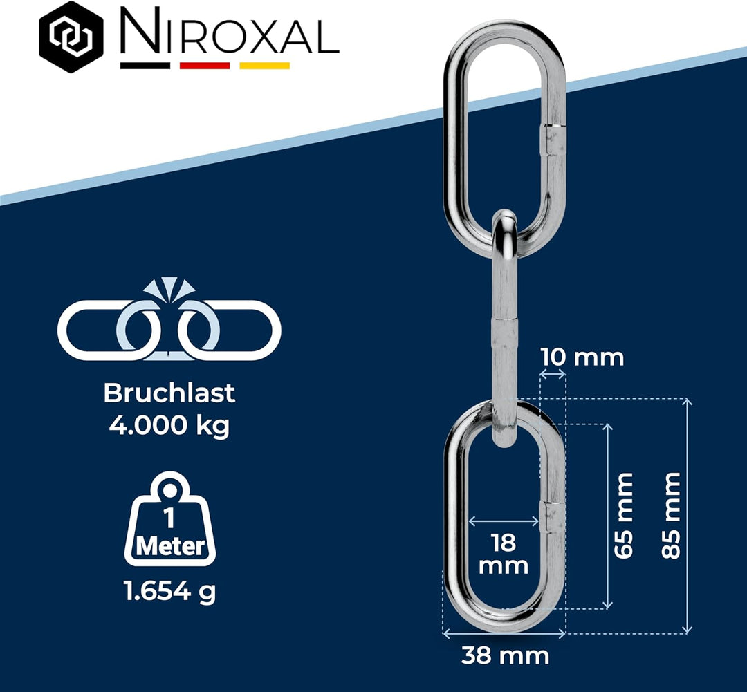 3 Stück 50cm = 0,5 Meter 10mm starke Absperrkette Meterware V4A Stahlkette langgliedrig am Stück A4