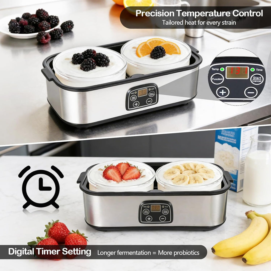 Joghurtbereiter 2L, Joghurt Machine, Digitale Joghurtmaschine aus Edelstahl, Automatischer Joghurt M