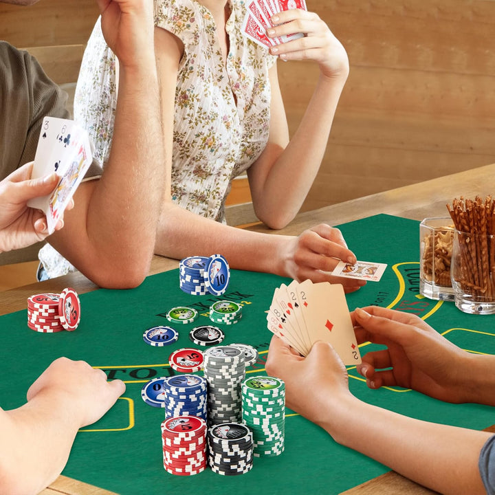COSTWAY Pokerset mit 300 Laser-Chips, Pokerkoffer mit 2 Spielkarten, Dealer Button & 2 Schlüsseln, P