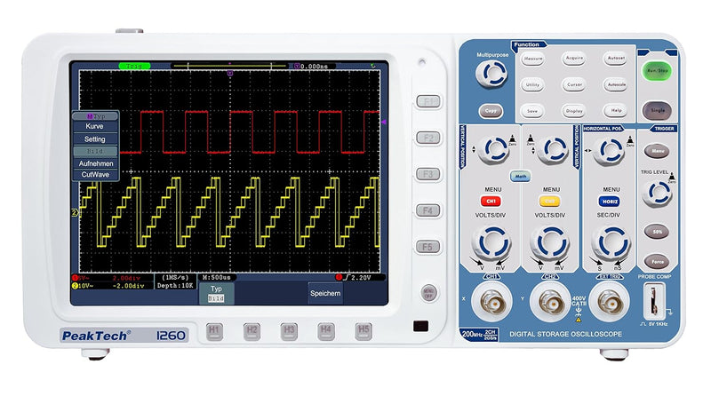 PeakTech 1260 – 2-Kanal Speicher-Oszilloskop (200MHz) mit USB-, VGA-, LAN-Schnittstelle & 8“ Hochauf