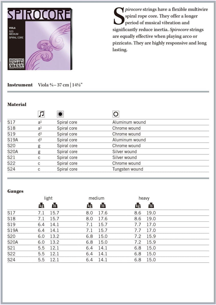 Thomastik S22 Einzelsaite für Viola 44290 Spirocore - C-Saite Spiralkern Chromstahl umsponnen,,mitte