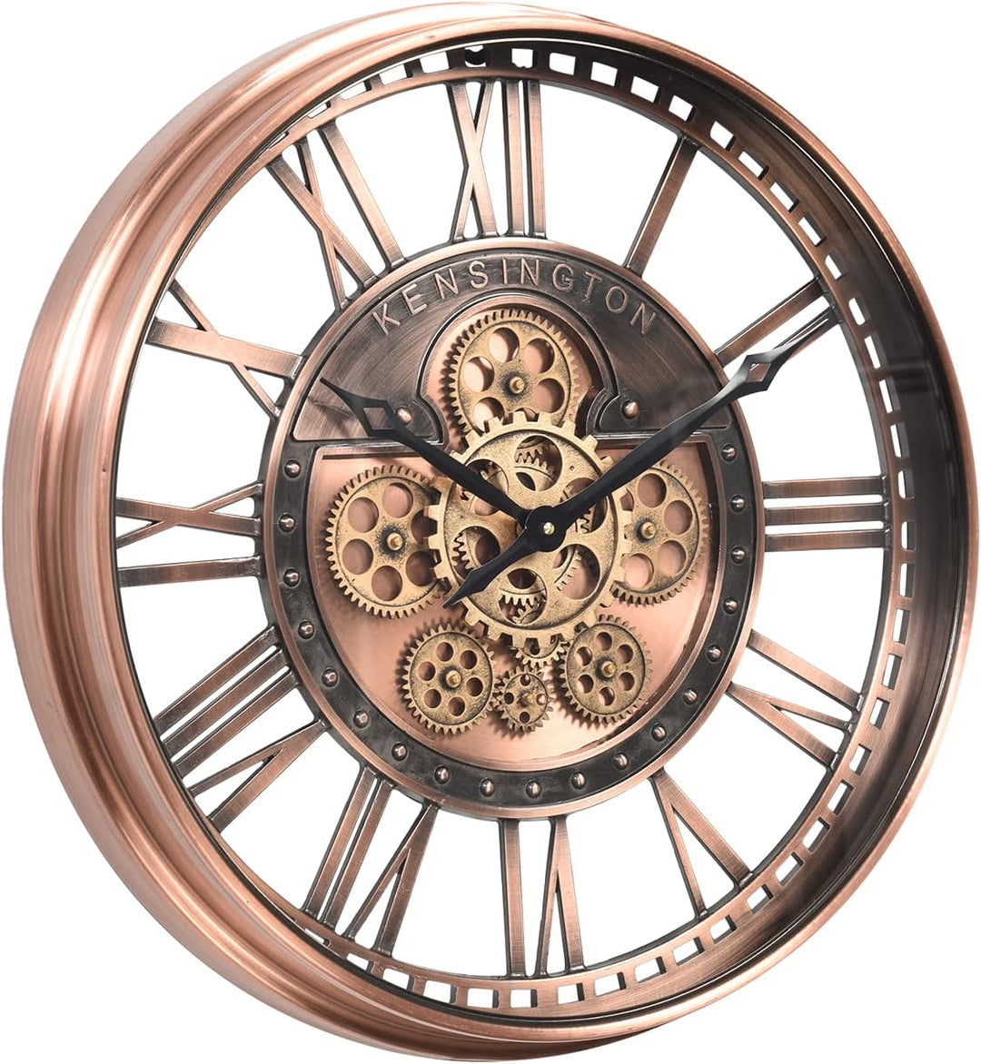Wanduhr mit echtem Bewegungsgetriebe Zahnrädern, modern, 53,3 cm, industriell Steampunk, gross, Meta
